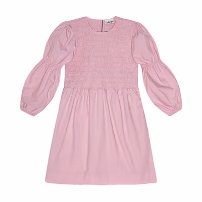 (Women) GANNI SS24 Puff Sleeve Ruched Long Sleeve Dress Women in Bleached Lilac. F9730038