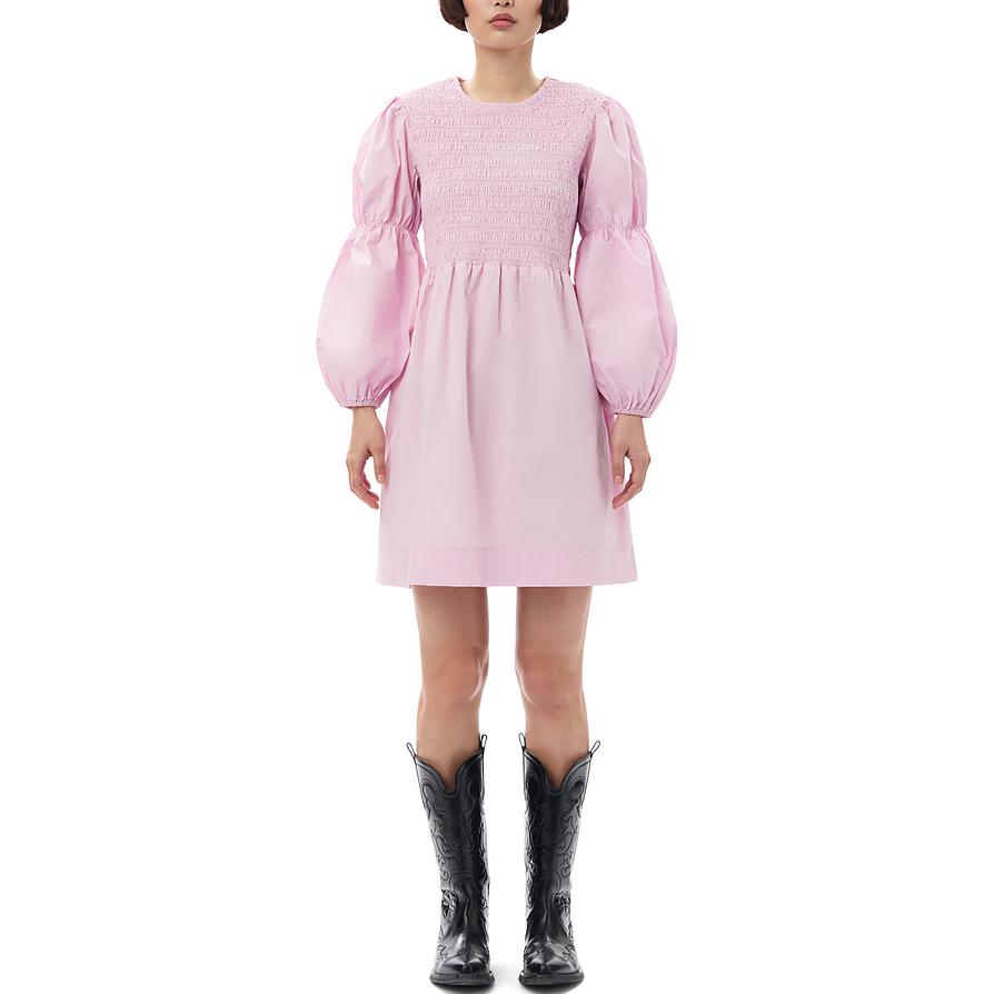 Lookbook (W) GANNI SS24抽绉泡泡袖长袖连衣裙 女装 漂白丁香色 F9730038