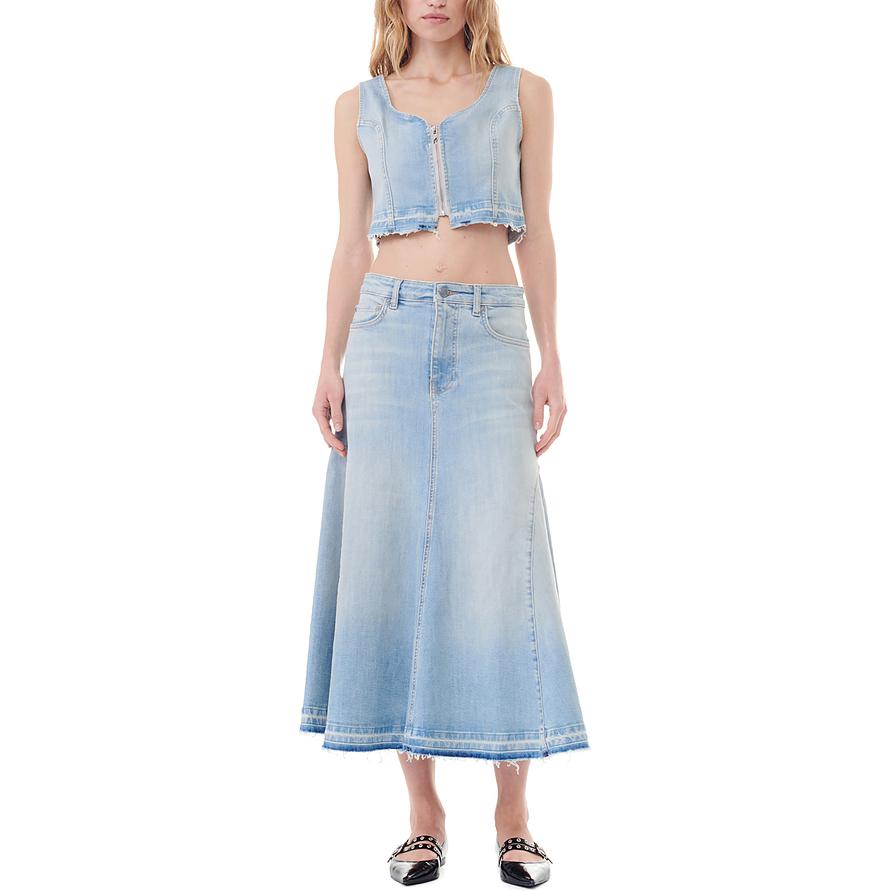 Lookbook (W) GANNI SS24 女士水洗染色处理荷叶边牛仔长裙. J1568091