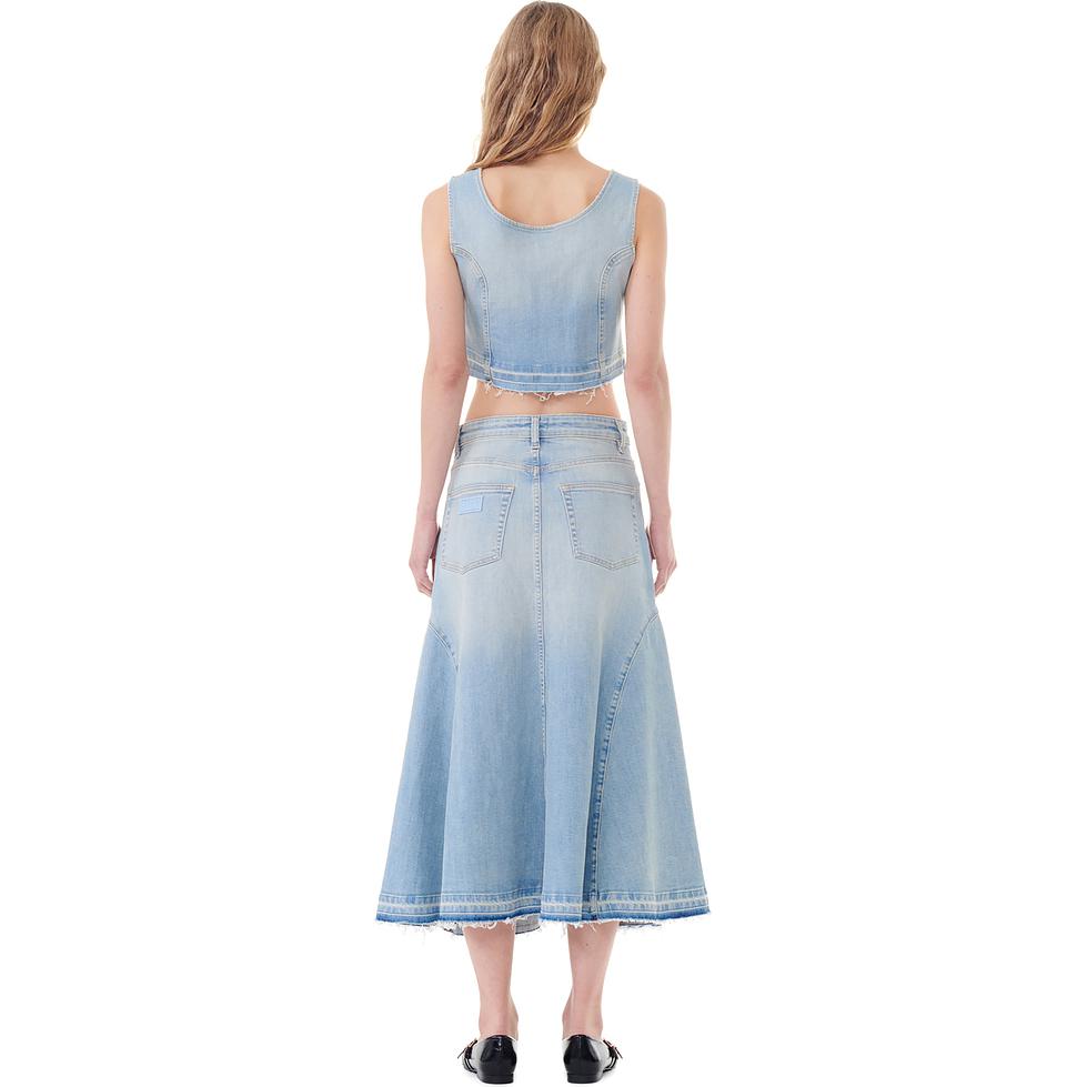 Shop (W) GANNI SS24 女士水洗染色处理荷叶边牛仔长裙. J1568091