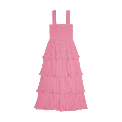(Women) GANNI SS24 Solid Midi Tiered Slip Dress Women - Orchid Smoke Pink. F9458787