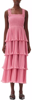 (Women) GANNI SS24 Solid Midi Tiered Slip Dress Women - Orchid Smoke Pink. F9458787 Lookbook (Women) GANNI SS24 Solid Midi Tiered Slip Dress Women - Orchid Smoke Pink. F9458787