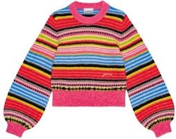 (Women) GANNI SS24 Striped Balloon Sleeve Knit Sweater Women Multicolor K2146999 (Women) GANNI SS24 Striped Balloon Sleeve Knit Sweater Women Multicolor K2146999