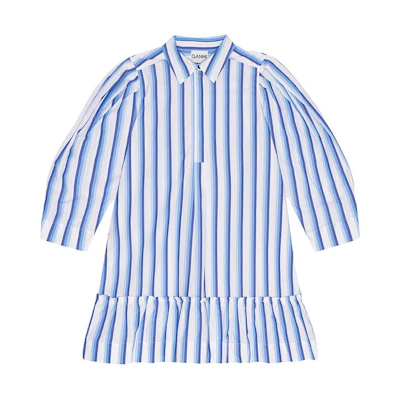 (Women) GANNI SS24 Striped Cotton Cropped Shirt Dress Women’s Silver Lake Blue. F9021695
