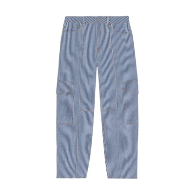 (Women) GANNI Striped Loose Fit Workwear Jeans Women’s Mid Blue Gray J1313566