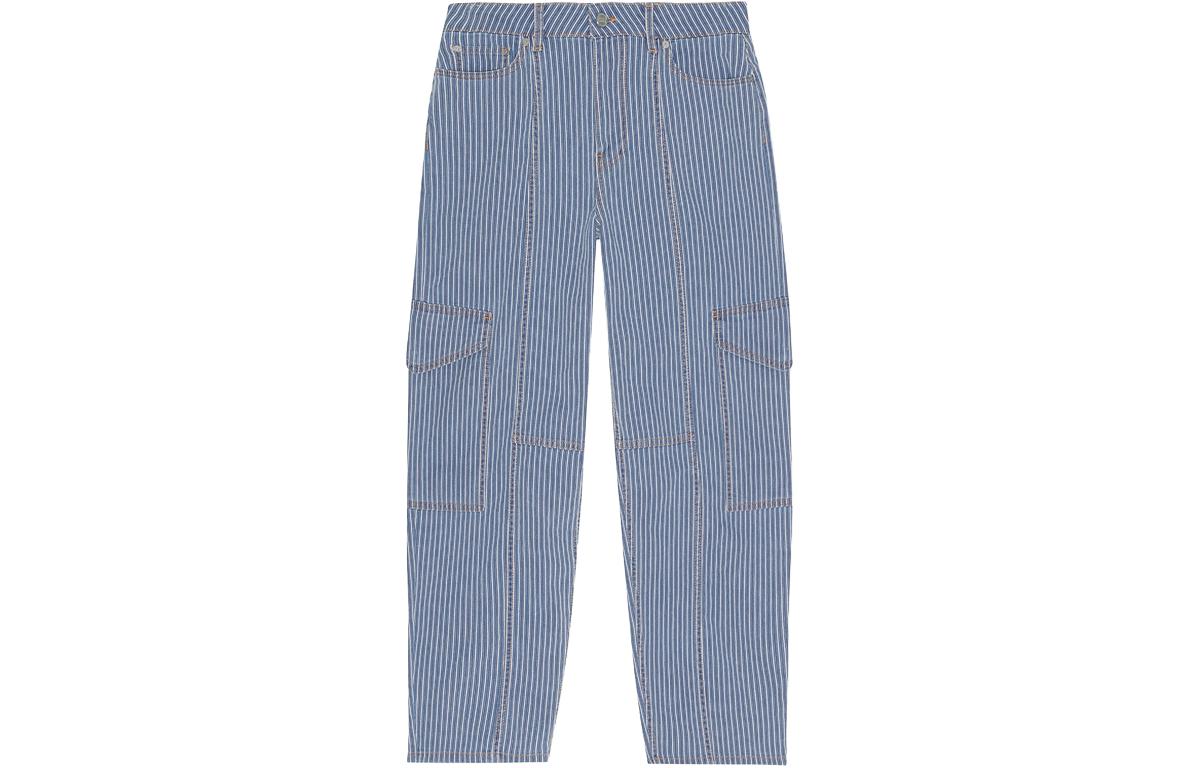 Order (W) 가니 스트라이프 루즈핏 워크웨어 청바지 여성용 미드 블루 그레이 J1313566