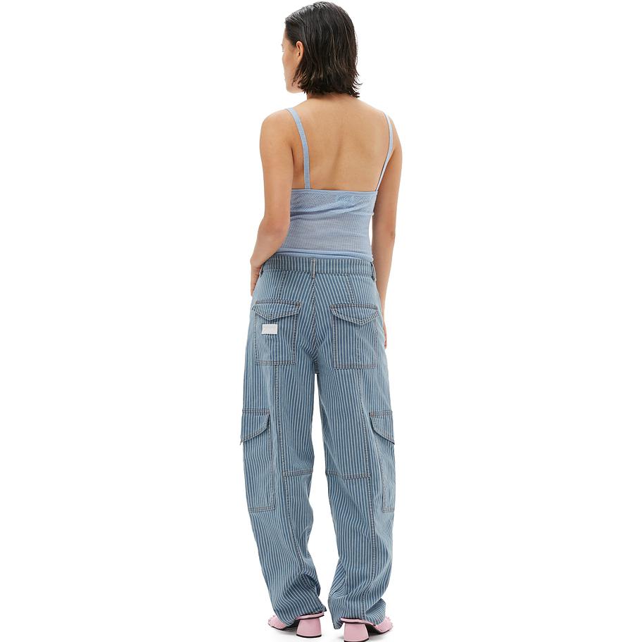 Shop (W) 가니 스트라이프 루즈핏 워크웨어 청바지 여성용 미드 블루 그레이 J1313566