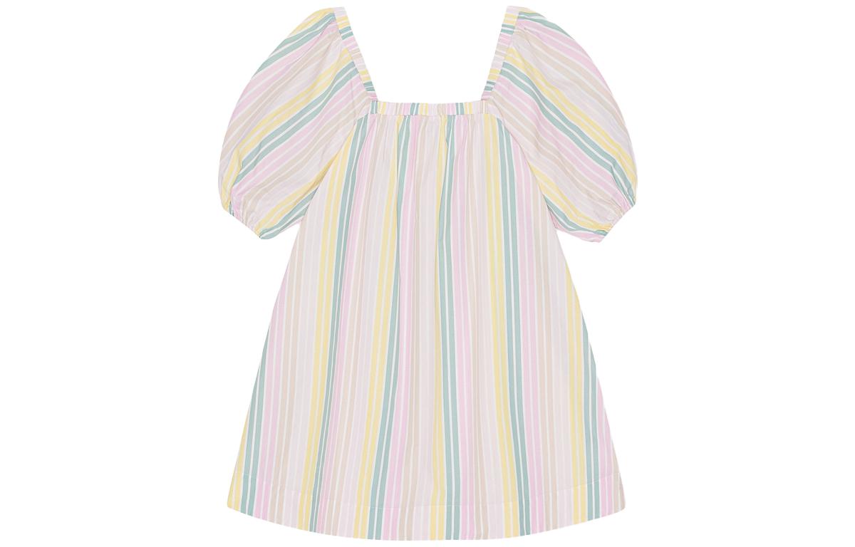 (Women) GANNI Striped Puff Sleeve Short Dress Women Multicolor F7980-999
