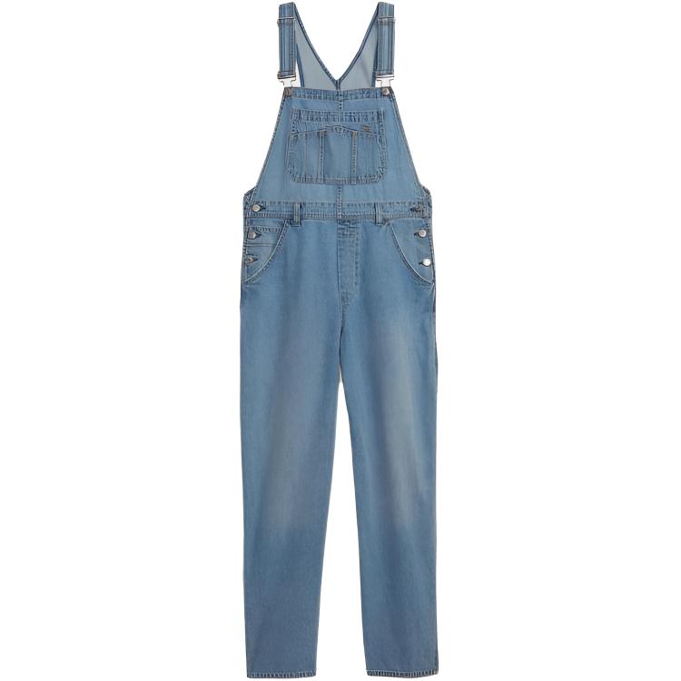 (Women) GAP Light Blue Solid Straight-Leg Overalls Natural Waist 852810