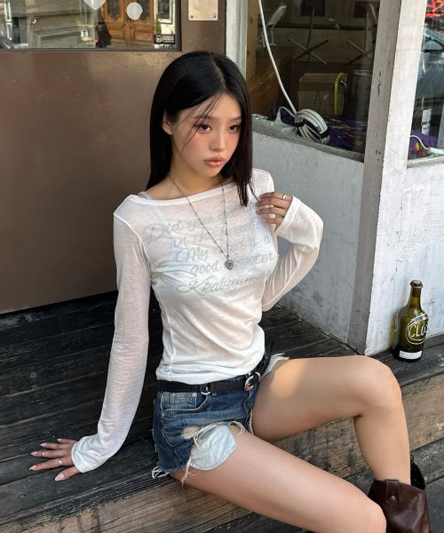 (Women) GILA ARCHIVE Lettering Sheer White Long Sleeve Shirt GL25SPTP04WH