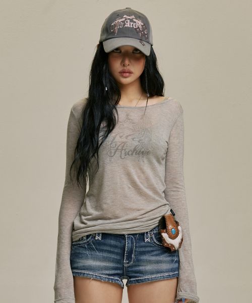 Order (Women) GILA ARCHIVE Star Wing Sheer Long Sleeve Shirt Grey GL25SPTP05GY