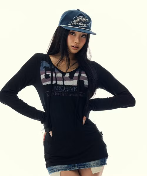 women-gila-archive-usa-logo-v-neck-black-long-sleeve-shirt-gl-26-sptp-12-bk