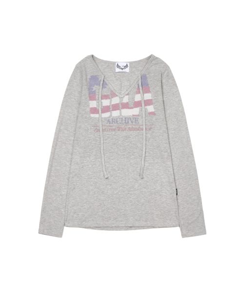 Details for (W) 길라 아카이브 USA 로고 브이넥 긴팔 셔츠 - 그레이 GL26SPTP12GY
