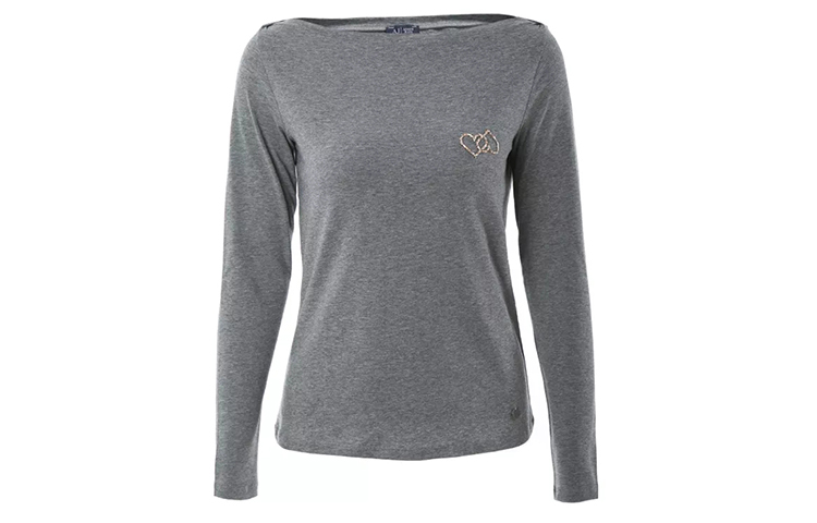 (Women) Giorgio Armani Armani Jeans Heart Rhinestone Cotton T-Shirt Grey 6X5T12-5J0VZ-39C2