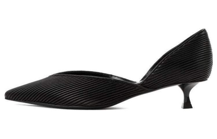 (Women) Giorgio Armani Leather Kitten Heels 'Black' 'Elegant Ruched Stripe' X1E949XN966K001