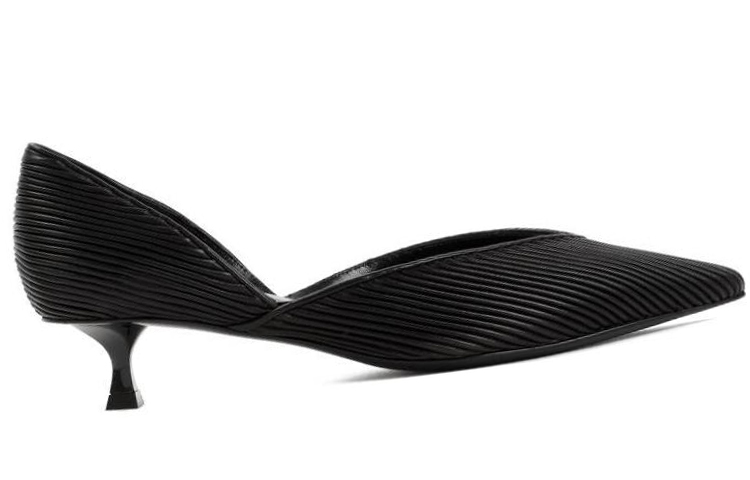 Order (W) Giorgio Armani Tacones Bajos de Cuero 'Negro' 'Elegante con Pliegues y Rayas' X1E949XN966K001