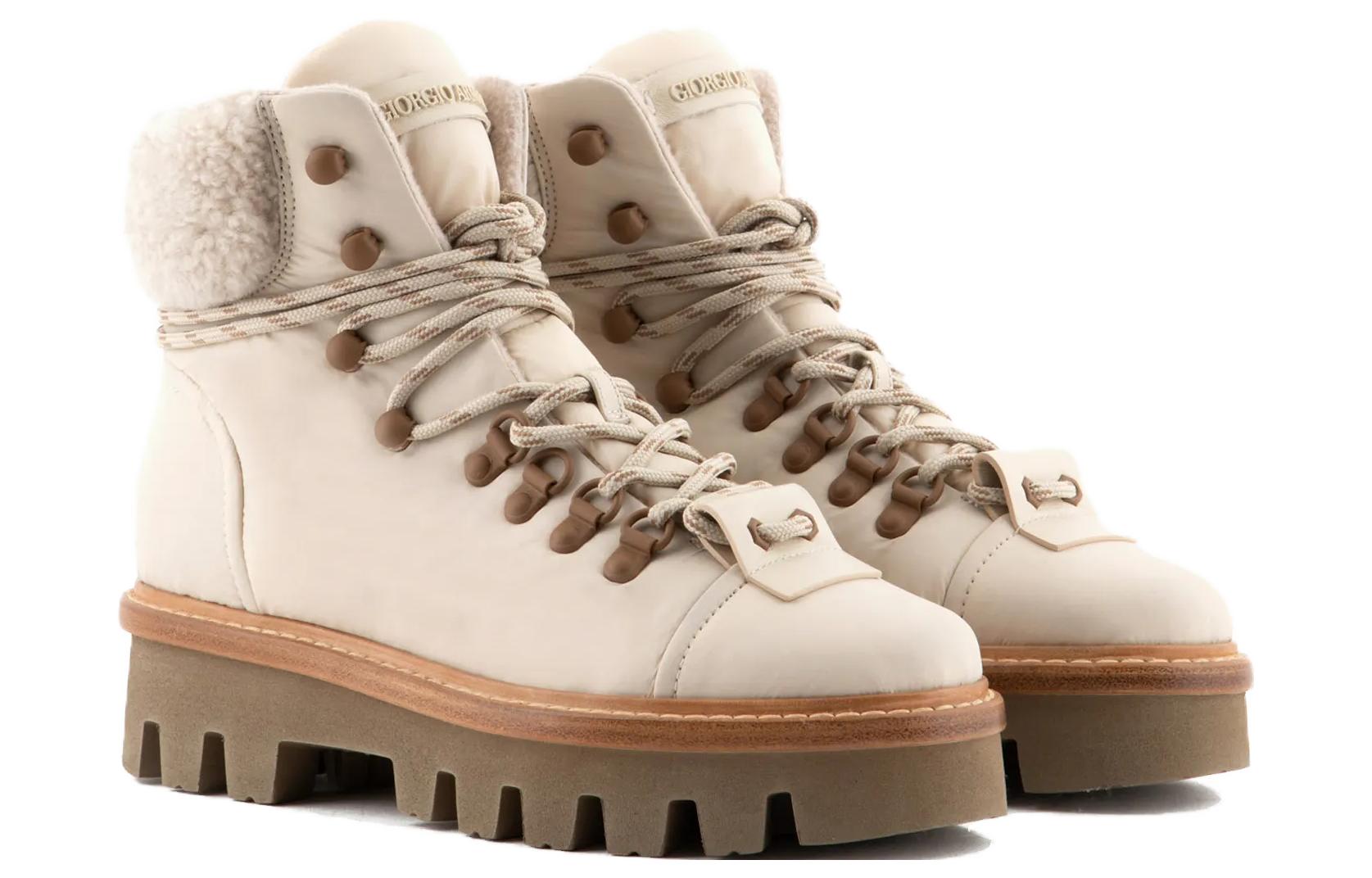 Order (W) Giorgio Armani Sepatu Boot Kulit Ujung Bulat 'Cokelat Muda' X1M403XN9381T441