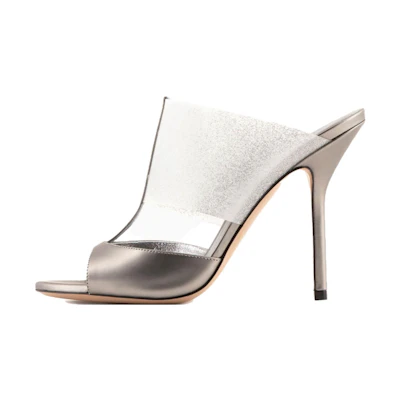 (W) Giorgio Armani Leather Slide 'Silver'