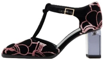 (Women) Giorgio Armani Velvet Square Toe Chunky Heel 'Black Pink' X1E947XT550100002 (Women) Giorgio Armani Velvet Square Toe Chunky Heel 'Black Pink' X1E947XT550100002