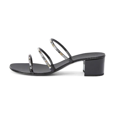 (W) Giuseppe Zanotti 'Classic Crystal Block Heel Black Slides'