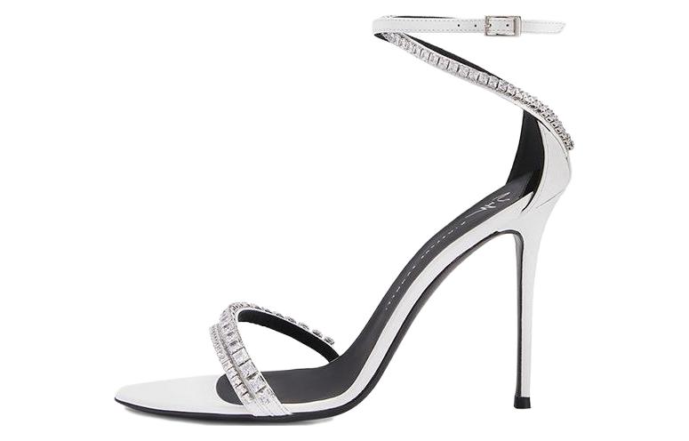 (Women) Giuseppe Zanotti 'Elegant Rhinestone Pointed Stiletto Ankle Strap Sandal White' I300029005