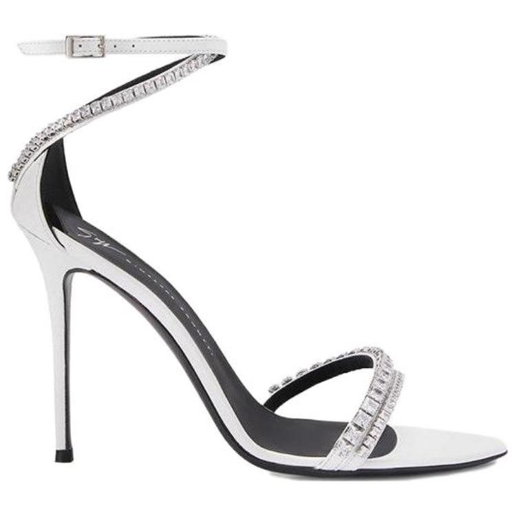 Order (Women) Giuseppe Zanotti 'Elegant Rhinestone Pointed Stiletto Ankle Strap Sandal White' I300029005