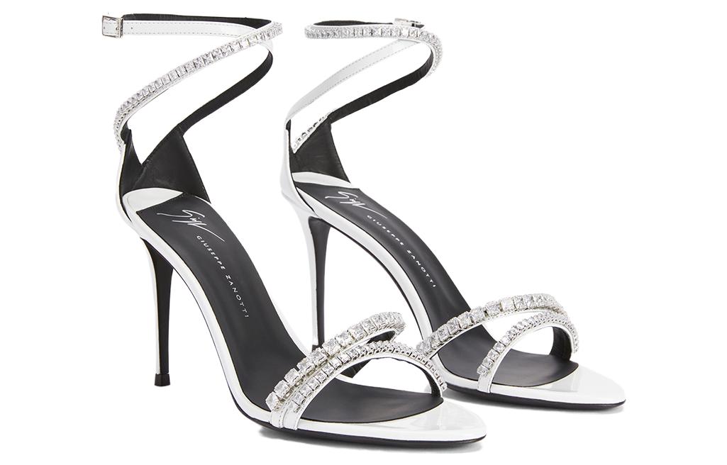 Lookbook (Women) Giuseppe Zanotti 'Elegant Rhinestone Pointed Stiletto Ankle Strap Sandal White' I300029005