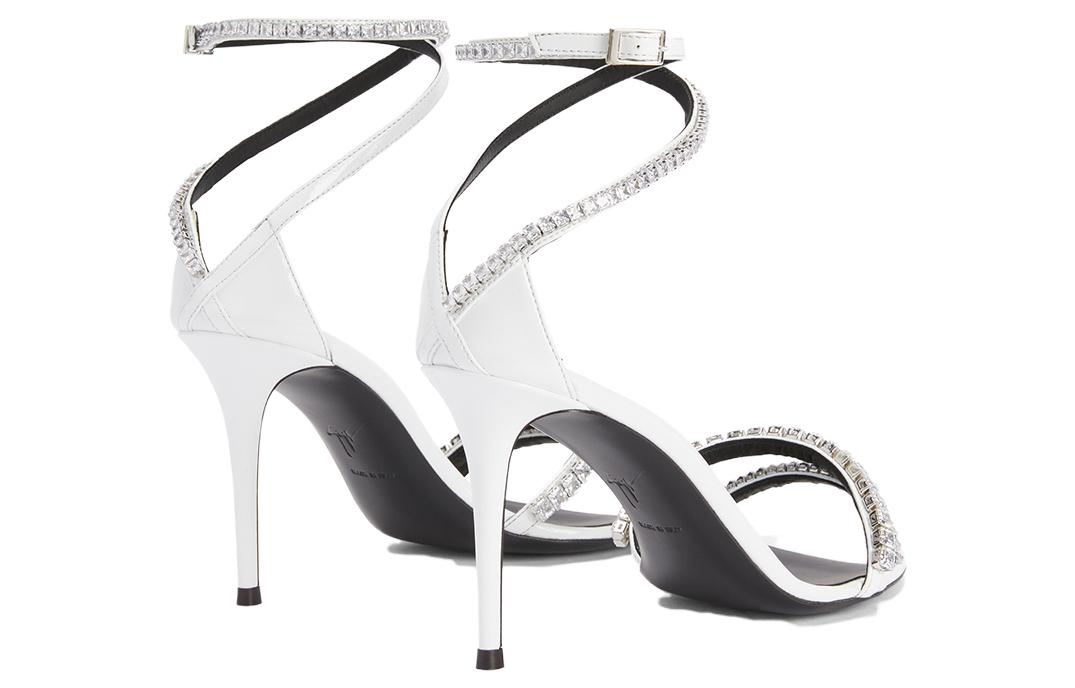 Shop (Women) Giuseppe Zanotti 'Elegant Rhinestone Pointed Stiletto Ankle Strap Sandal White' I300029005
