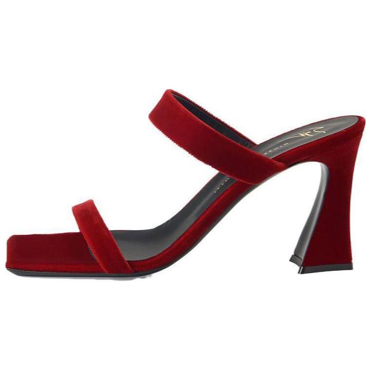 (W) Giuseppe Zanotti 'Red Fabric Square Toe Open-Toe High Heel Mules'