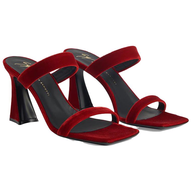 (W) Giuseppe Zanotti 'Red Fabric Square Toe Open-Toe High Heel Mules' 圖 3
