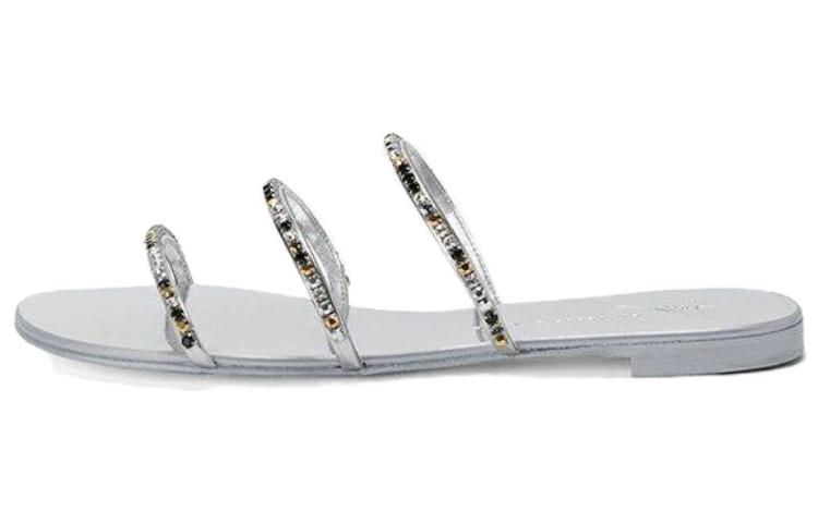 (Women) Giuseppe Zanotti 'Silver Fashion Rhinestone Leather Slide' I300017002