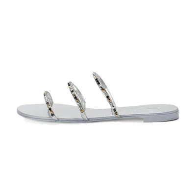 (W) Giuseppe Zanotti 'Silver Fashion Rhinestone Leather Slide'