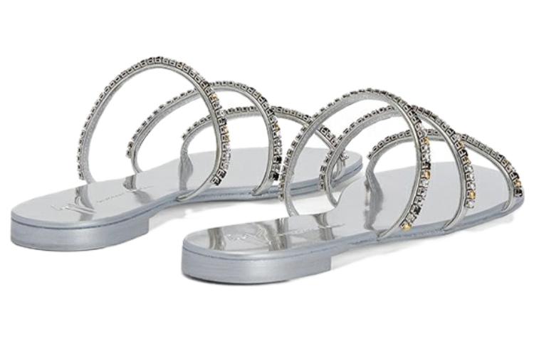 Shop (W) 주세페 자노티 실버 큐빅 가죽 슬라이드 I300017002