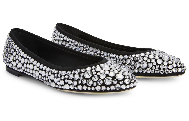 (W) Giuseppe Zanotti Amur Crystal 'Black Velvet Ballet Flats' 圖 2
