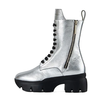 (W) Giuseppe Zanotti Apocalypse 'Silver Patent Lace-Up Ankle Boot'