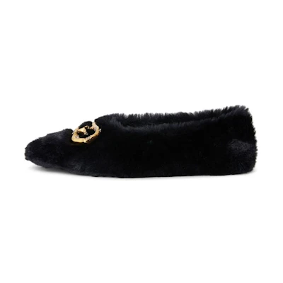 (W) Giuseppe Zanotti Ballet Flat 'Black Faux Fur Slip-On'