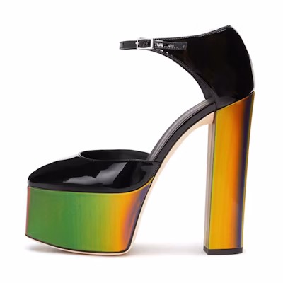 (W) Giuseppe Zanotti Bebe High Heel 'Black Patent Leather & Metallic Buckle'