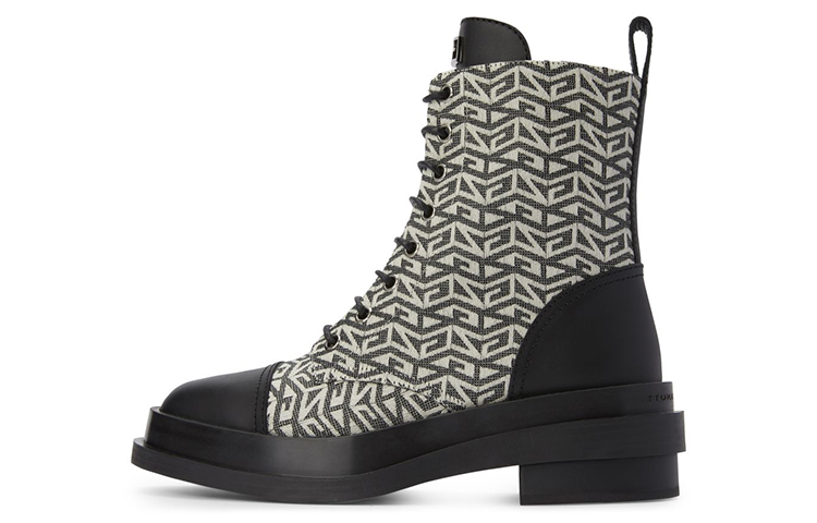 (W) Giuseppe Zanotti Canvas Leather Zip-Up Rubber Sole Ankle Boot 'Black'