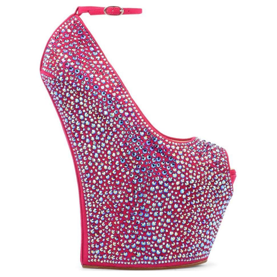 (W) Giuseppe Zanotti Fashion Wedge High-Top Sneakers 'Blue Pink Velvet' 圖 2