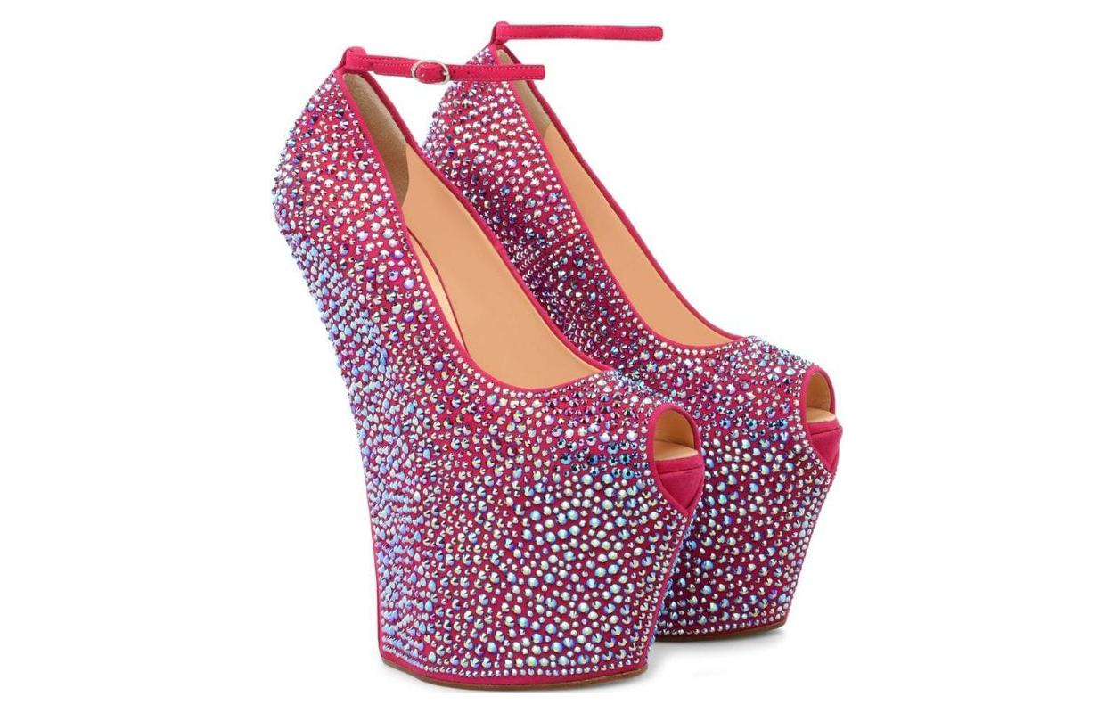 (W) Giuseppe Zanotti Fashion Wedge High-Top Sneakers 'Blue Pink Velvet' 圖 3