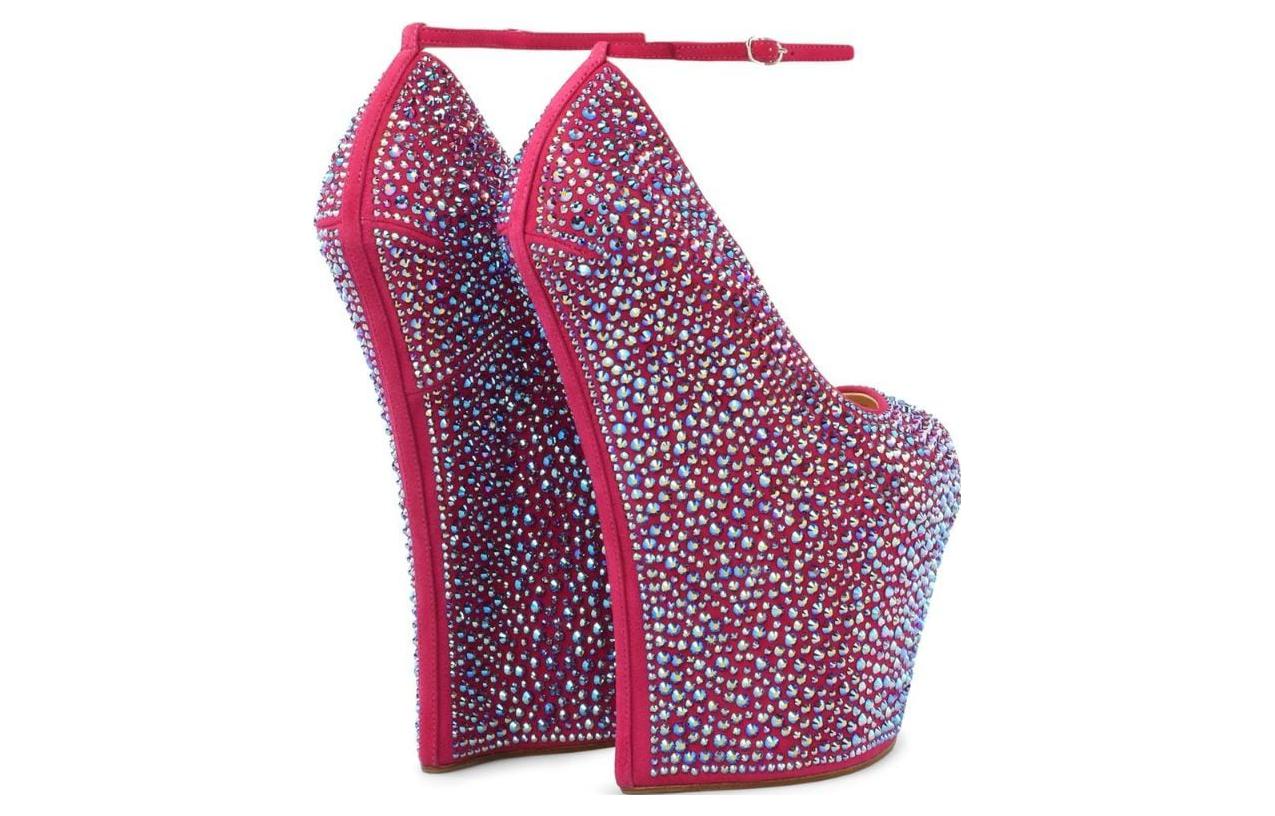 (W) Giuseppe Zanotti Fashion Wedge High-Top Sneakers 'Blue Pink Velvet' 圖 4