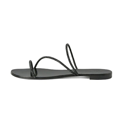 (W) Giuseppe Zanotti Flat Sandals 'Black Crystal Toe Ring'
