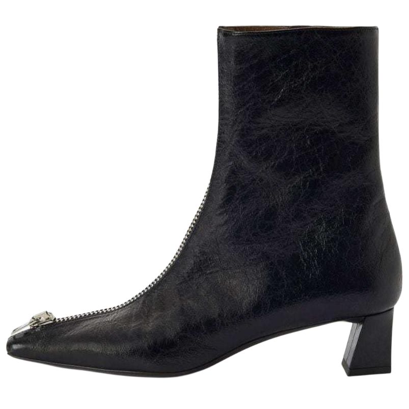 (Women) Giuseppe Zanotti GZ Oraine Black Leather Square-Toe Zipper Boots 4.5cm. I470006001