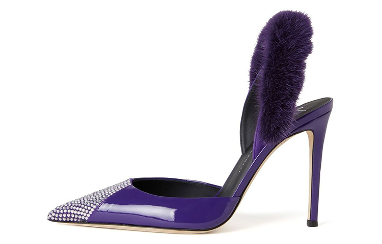 Buy giuseppe zanotti/GZ 亮皮 水晶 尖頭 細跟 高跟鞋 女款 紫色