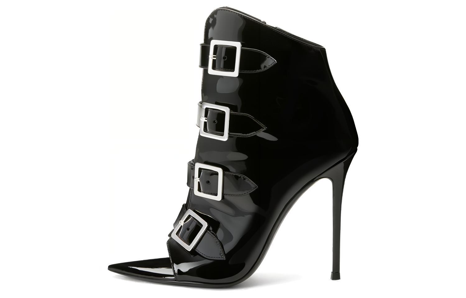 (Women) Giuseppe Zanotti Intrigo Buckle 'Black Peep-Toe' E360005001