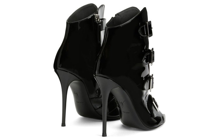 Shop giuseppe zanotti/GZ Intriigo Buckle 露趾 搭扣 時尚涼拖 10.5cm 女款 黑色