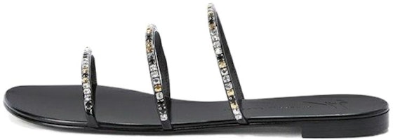 (Women) Giuseppe Zanotti Leather Fashion Rhinestone Mirror Slide 'Black' I300017001 (Women) Giuseppe Zanotti Leather Fashion Rhinestone Mirror Slide 'Black' I300017001