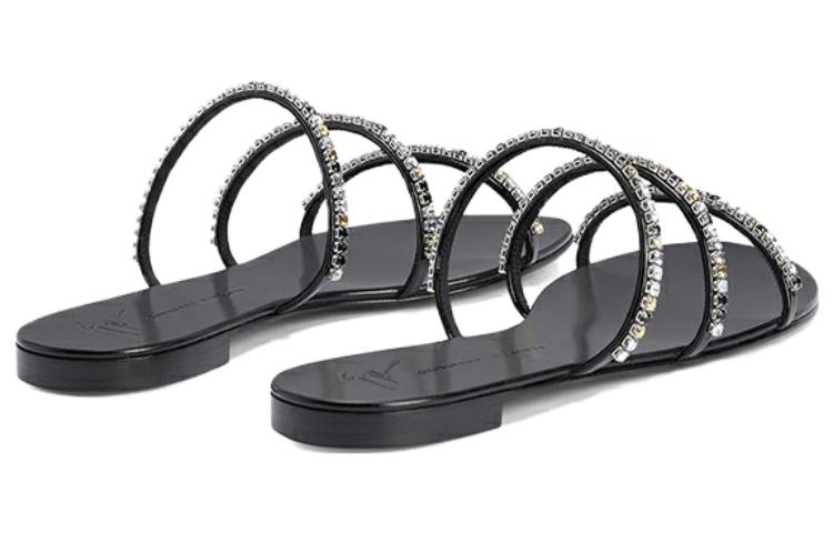 Shop (W) 주세페 자노티 블랙 가죽 큐빅 슬라이드 I300017001