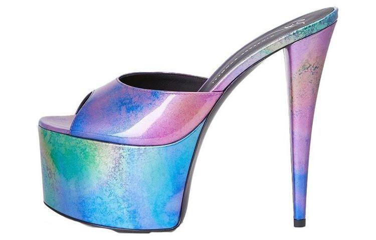 (W) Giuseppe Zanotti Leather High Heel Peep-Toe Slide 'Blue Purple'