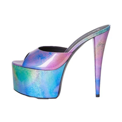 (W) Giuseppe Zanotti Leather High Heel Peep-Toe Slide 'Blue Purple'